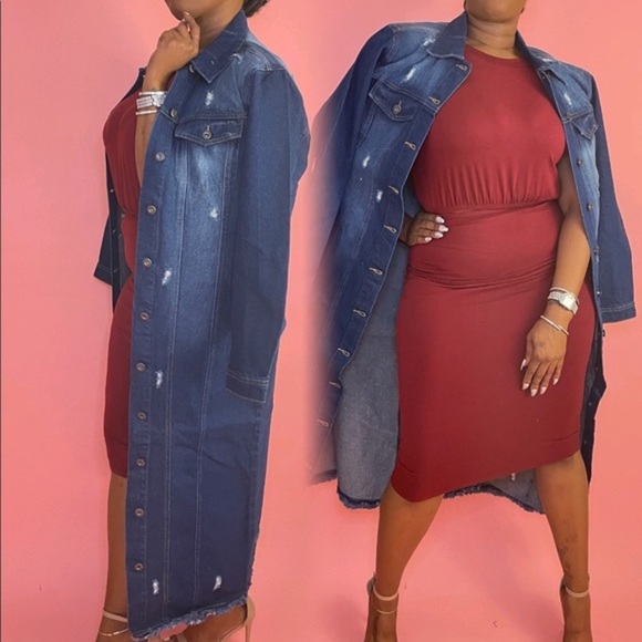 NEW FALL TRENDY BUTTON‎ DOWN DARK WASH DENIM LONG JACKET - Picture 2 of 6